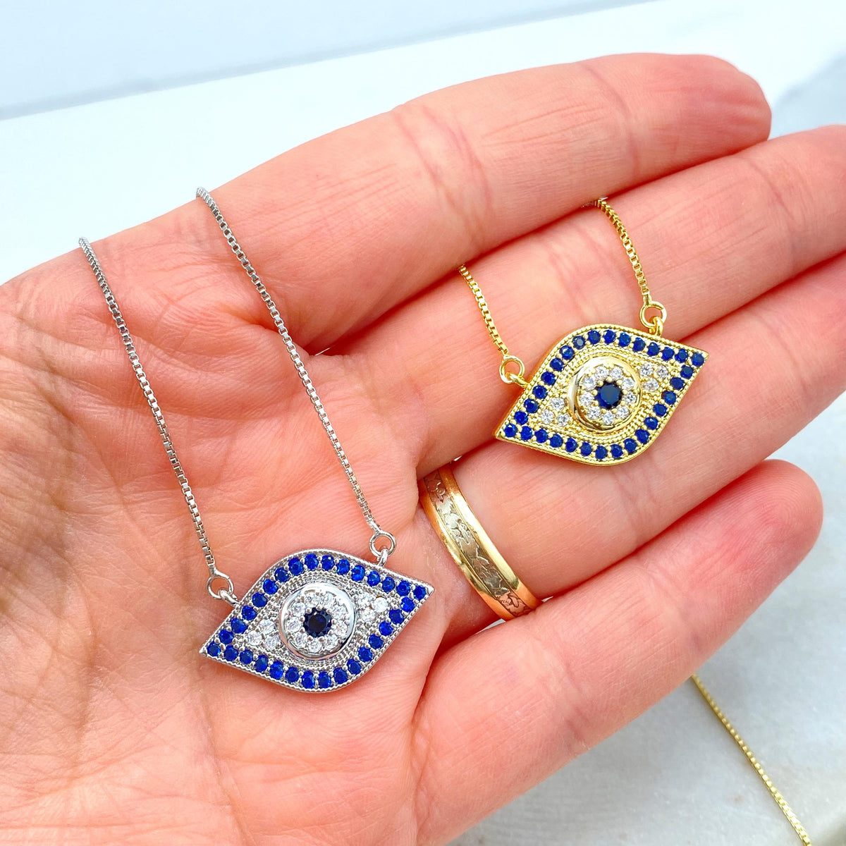 18k Gold Filled or Silver Filled Evil Eye Charm Shape Necklace, Micro CZ Evil Eye Charm Necklace, Protection against the Evil Eye Necklace