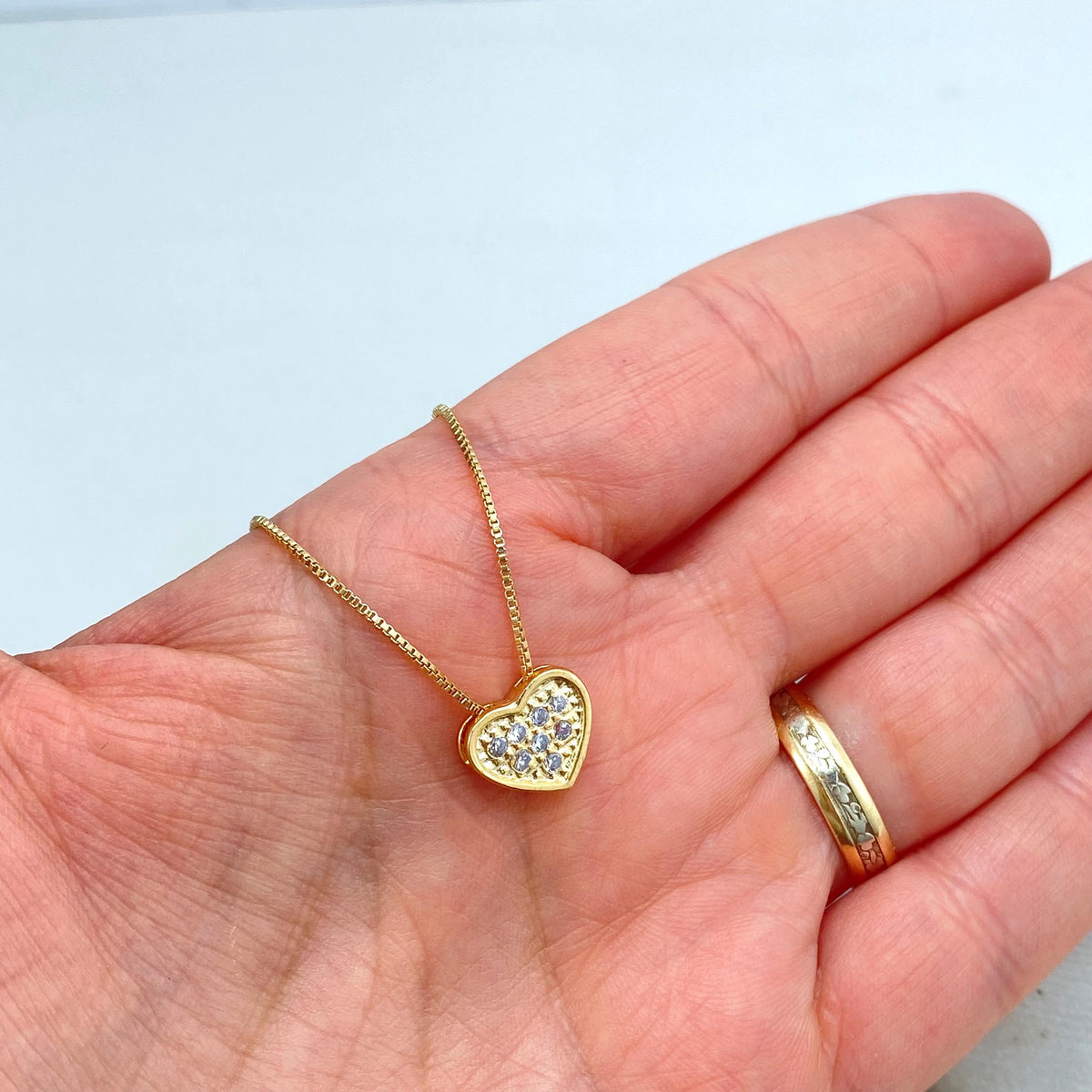18k Gold Filled Heart Shape Charm Necklace featuring Micro Cubic Zirconia, 18 inches Long, CZ Heart Charm Necklace, Wholesale Jewelry