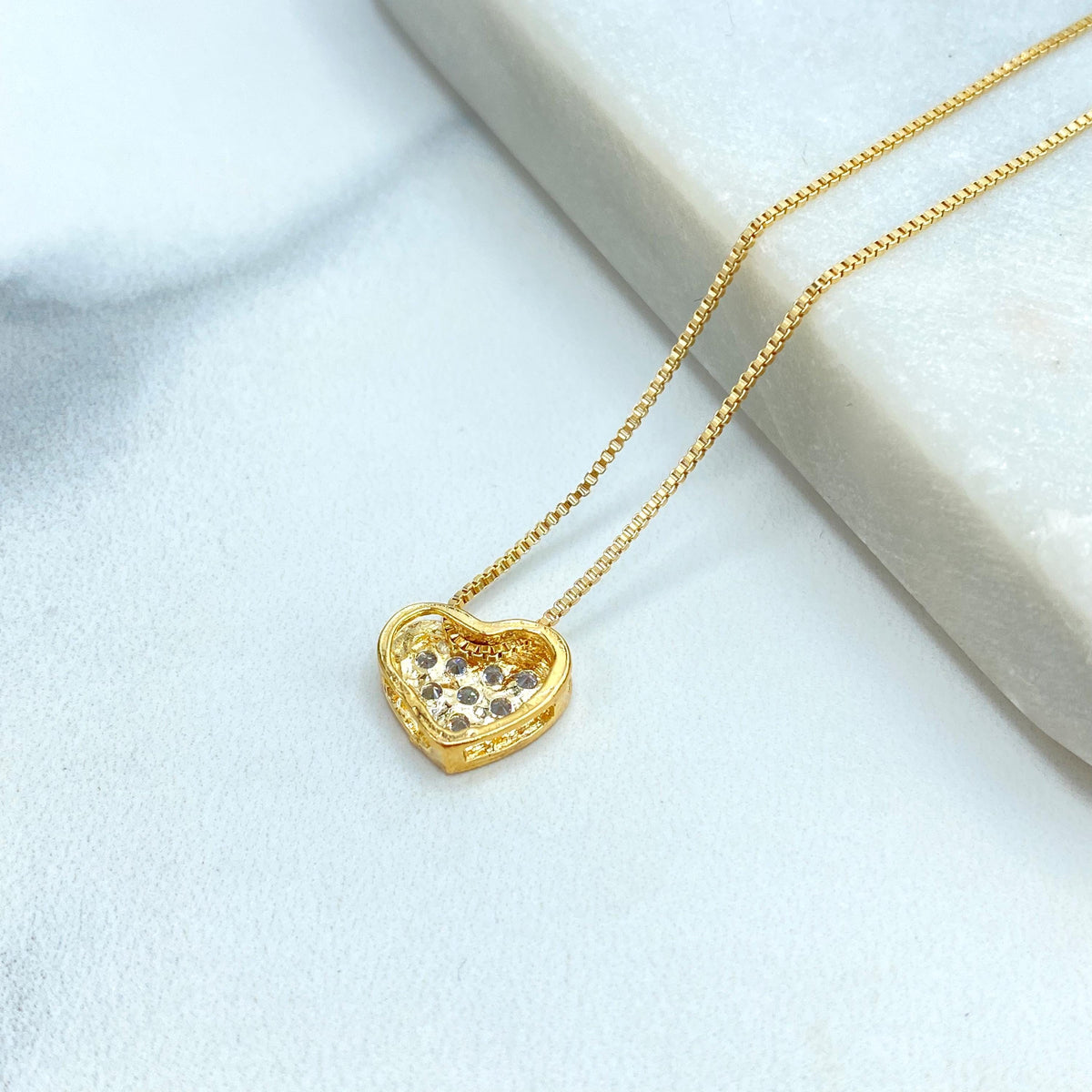 18k Gold Filled Heart Shape Charm Necklace featuring Micro Cubic Zirconia, 18 inches Long, CZ Heart Charm Necklace, Wholesale Jewelry