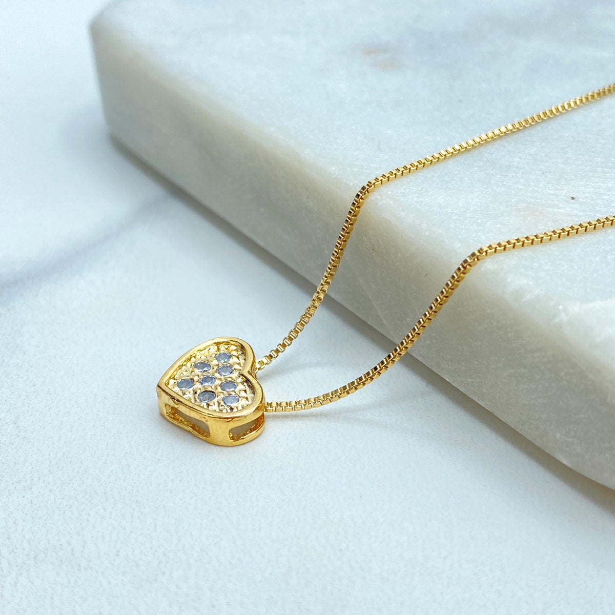 18k Gold Filled Heart Shape Charm Necklace featuring Micro Cubic Zirconia, 18 inches Long, CZ Heart Charm Necklace, Wholesale Jewelry