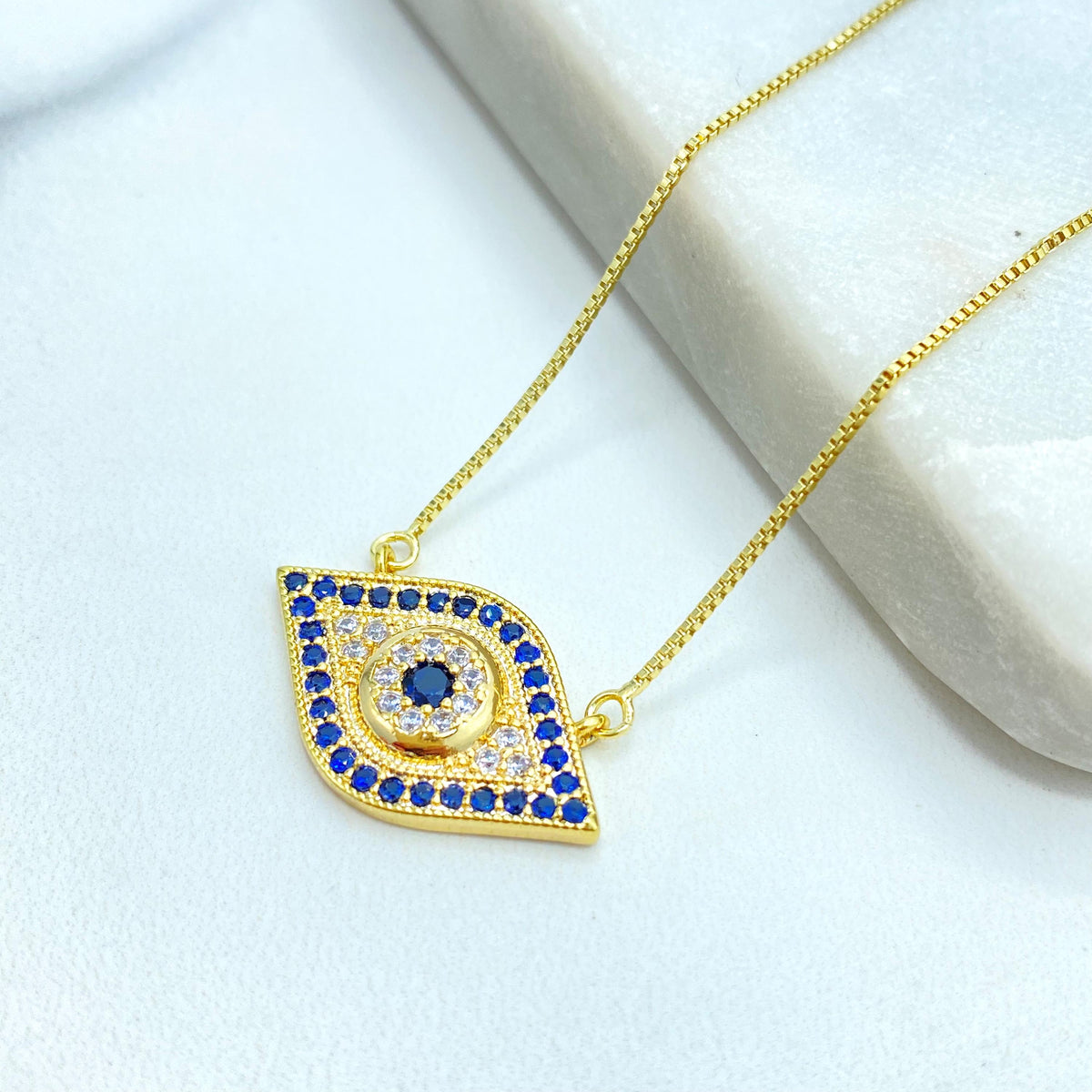 18k Gold Filled or Silver Filled Evil Eye Charm Shape Necklace, Micro CZ Evil Eye Charm Necklace, Protection against the Evil Eye Necklace