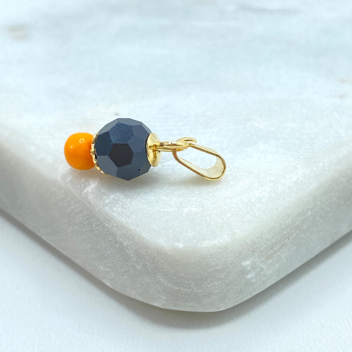 8k Gold Filled Azabache Charm, with Orange Bead, Protection against the Evil Eye Charm, Azabache Pendant, Wholesale Jewelry