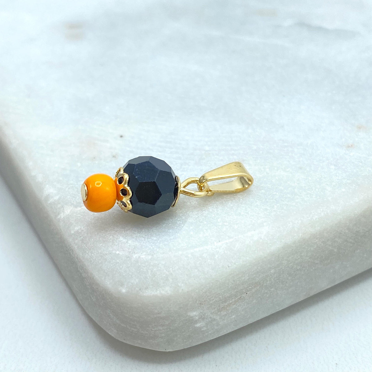 8k Gold Filled Azabache Charm, with Orange Bead, Protection against the Evil Eye Charm, Azabache Pendant, Wholesale Jewelry