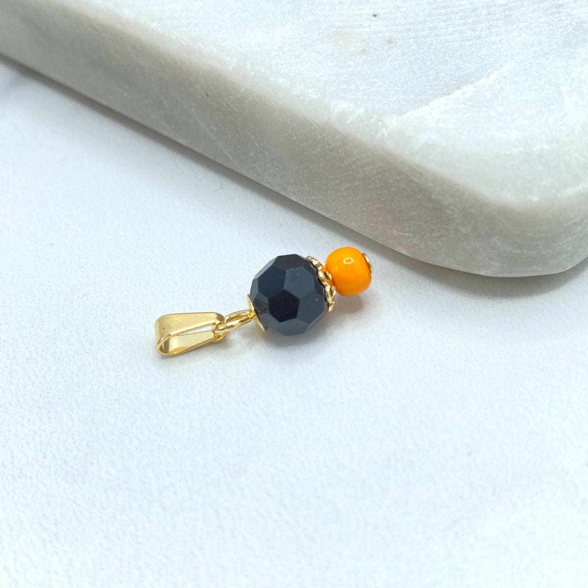 8k Gold Filled Azabache Charm, with Orange Bead, Protection against the Evil Eye Charm, Azabache Pendant, Wholesale Jewelry