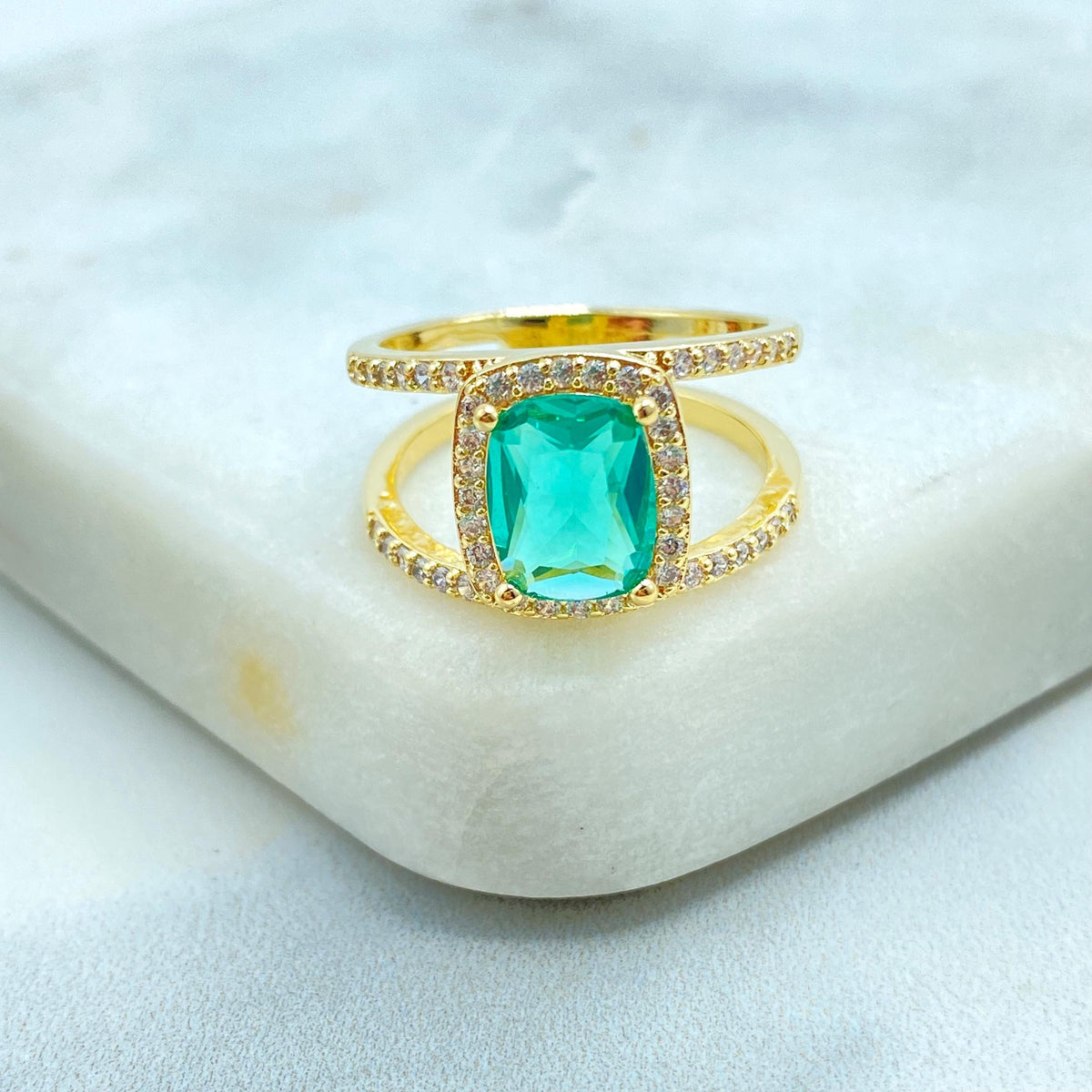 18k Gold Filled Elegant Birthstone-Inspired Cushion Cut Ring, Colorful Stone Ring, Green, Blue, Lavender or Red Color, Wholesale Jewelry