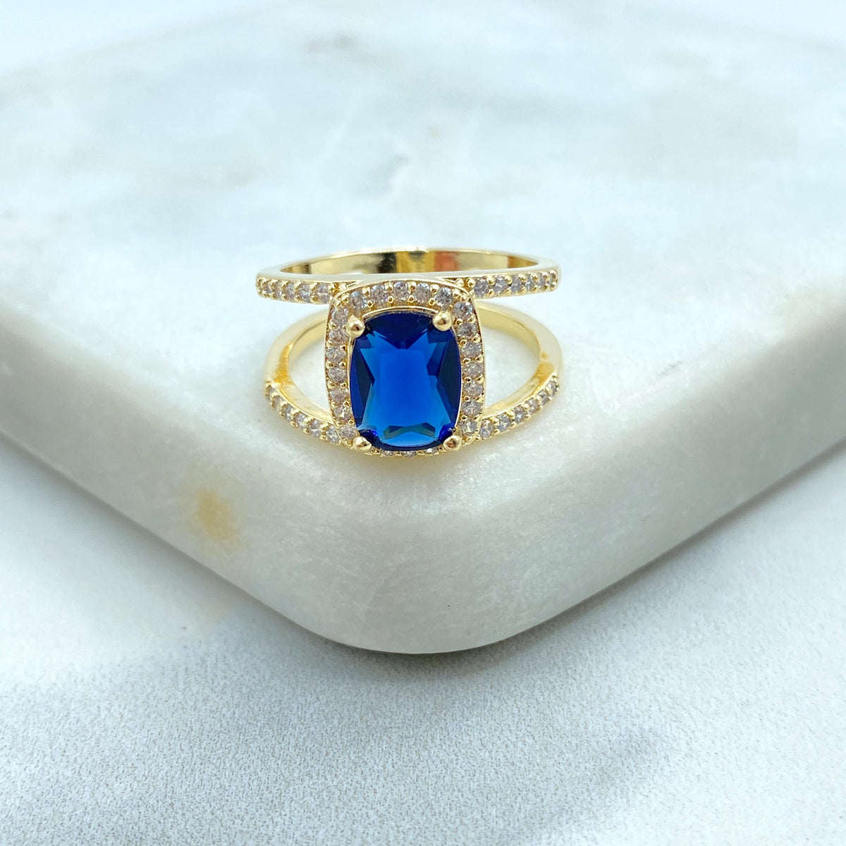 18k Gold Filled Elegant Birthstone-Inspired Cushion Cut Ring, Colorful Stone Ring, Green, Blue, Lavender or Red Color, Wholesale Jewelry