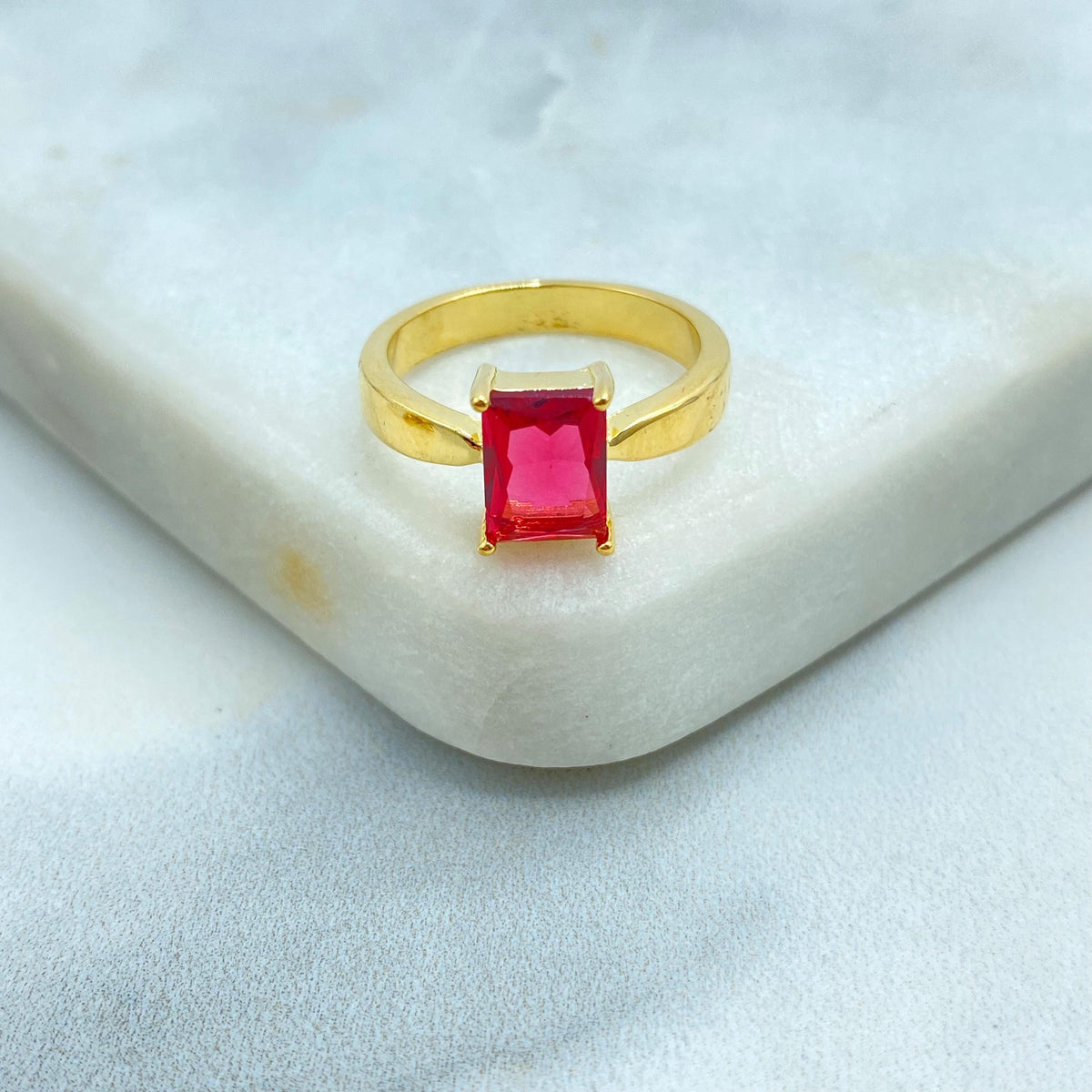 18k Gold Filled Rectangular Stone Ring, Birthstone Baguette Ring, Graduation Ring, Colorful Stone Ring, Wholesale Jewelry