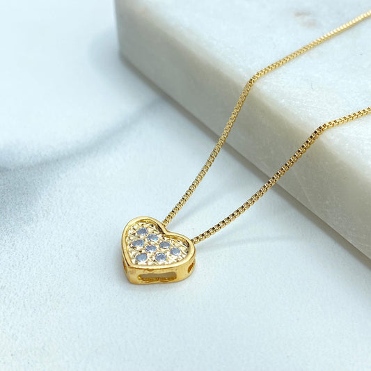 18k Gold Filled Heart Shape Charm Necklace featuring Micro Cubic Zirconia, 18 inches Long, CZ Heart Charm Necklace, Wholesale Jewelry