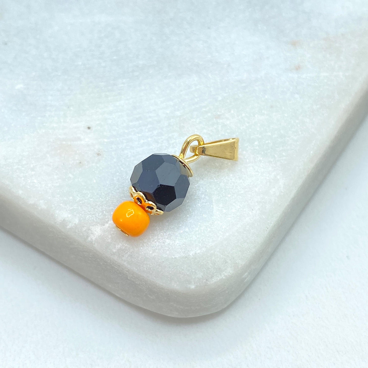8k Gold Filled Azabache Charm, with Orange Bead, Protection against the Evil Eye Charm, Azabache Pendant, Wholesale Jewelry