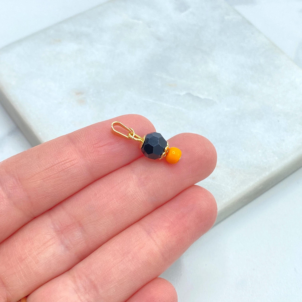 8k Gold Filled Azabache Charm, with Orange Bead, Protection against the Evil Eye Charm, Azabache Pendant, Wholesale Jewelry