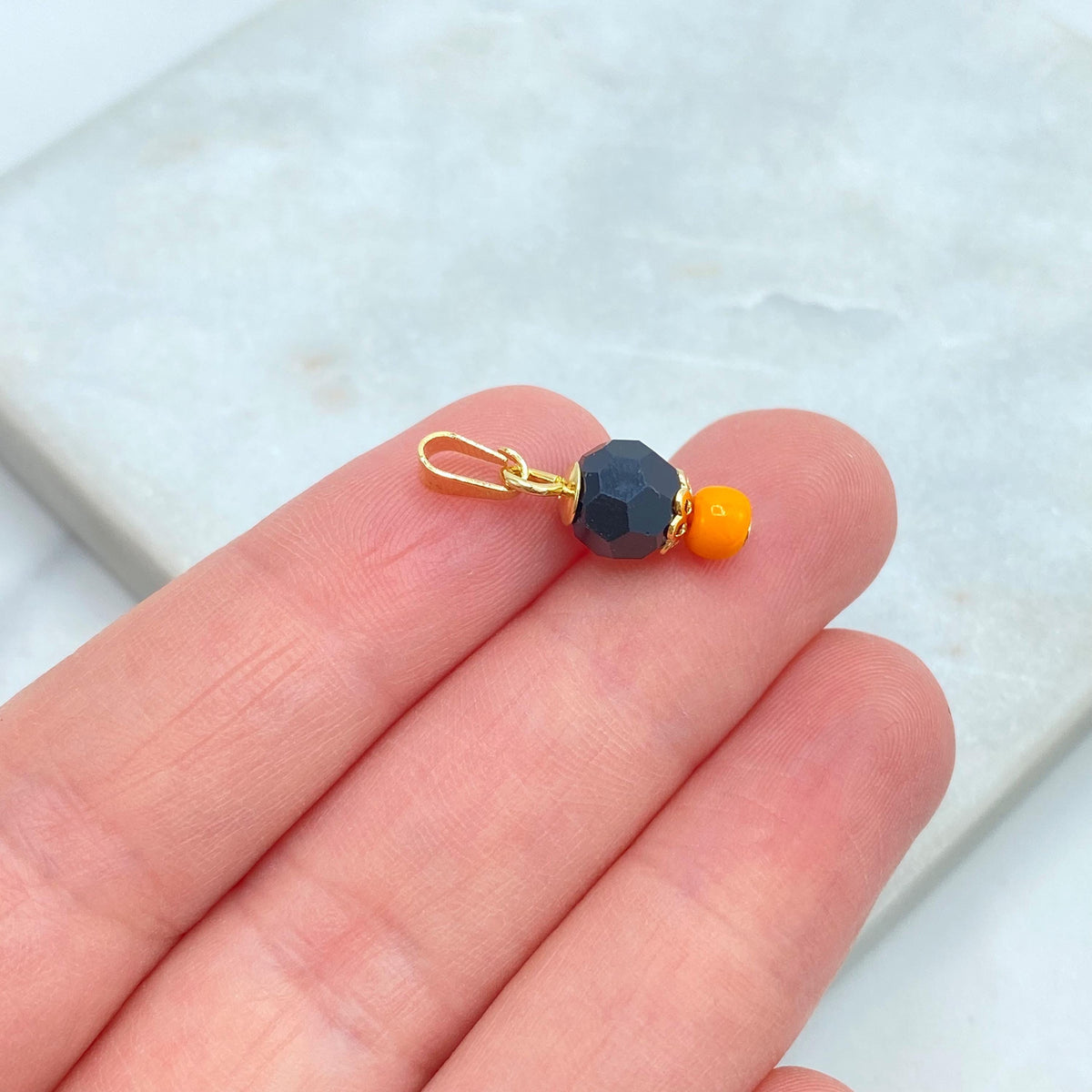 8k Gold Filled Azabache Charm, with Orange Bead, Protection against the Evil Eye Charm, Azabache Pendant, Wholesale Jewelry