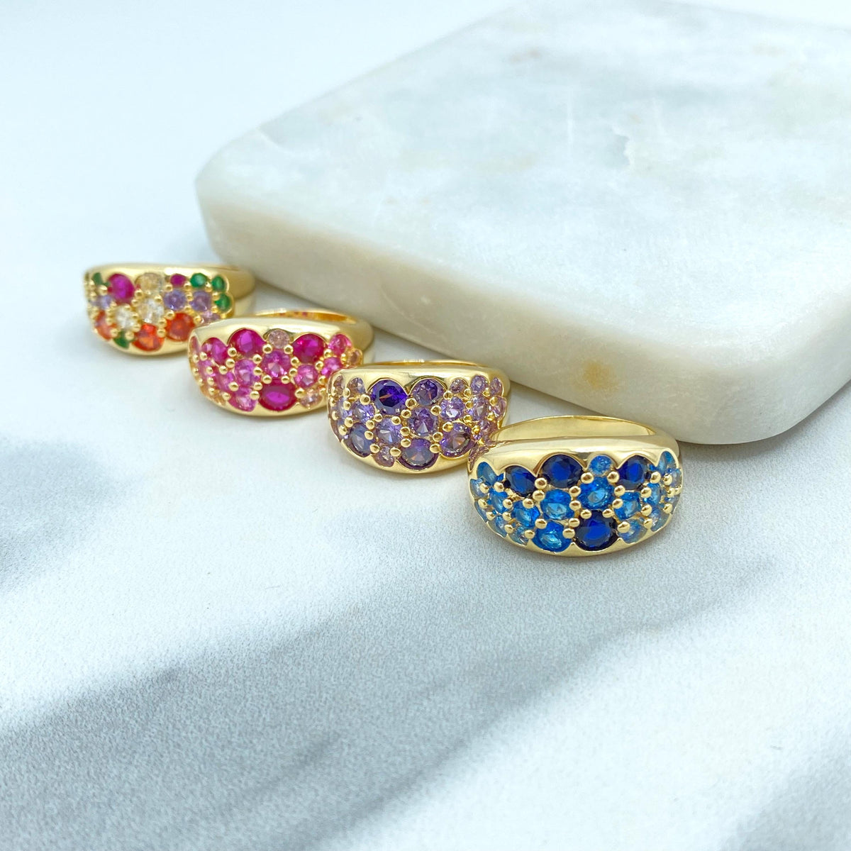 18k Gold Filled Multi Gemstone Ring, Colorful Gemstone Statement Ring, Pink, Purple, Blue or Colored Stones Ring for Wholesale Jewelry