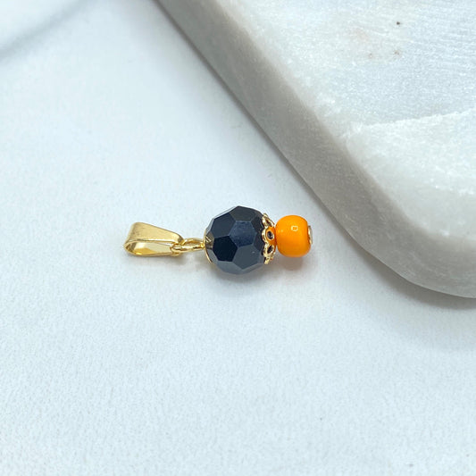 8k Gold Filled Azabache Charm, with Orange Bead, Protection against the Evil Eye Charm, Azabache Pendant, Wholesale Jewelry