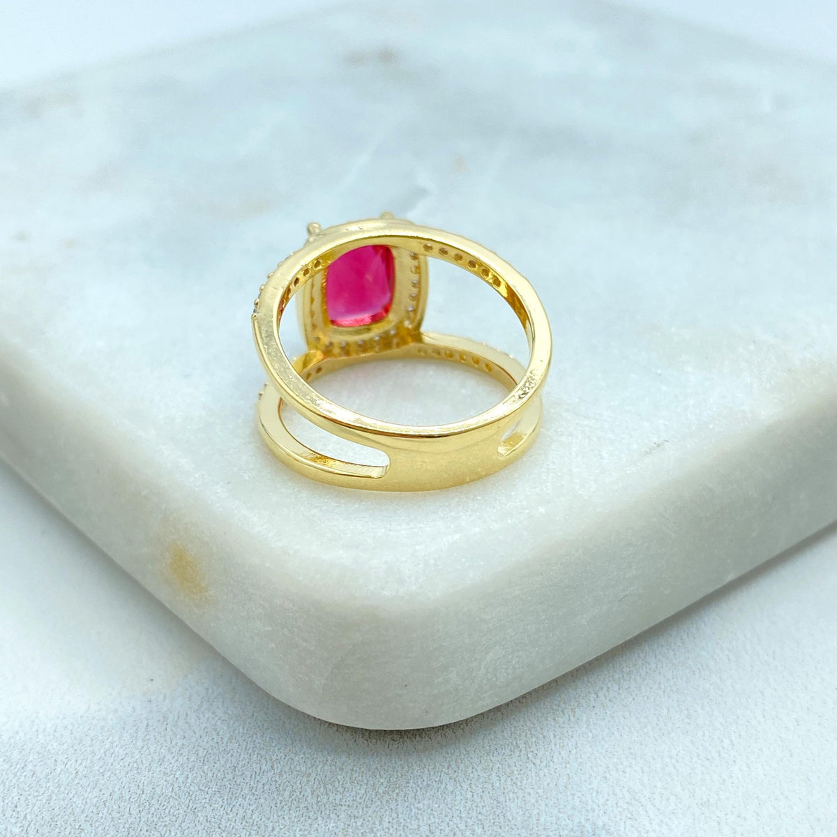 18k Gold Filled Elegant Birthstone-Inspired Cushion Cut Ring, Colorful Stone Ring, Green, Blue, Lavender or Red Color, Wholesale Jewelry