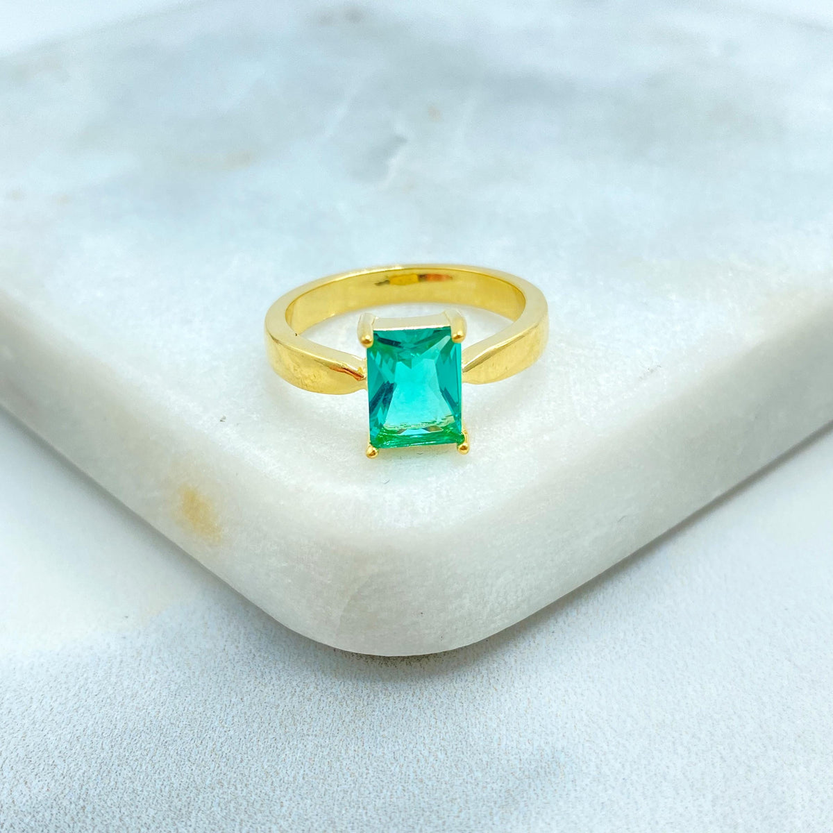 18k Gold Filled Rectangular Stone Ring, Birthstone Baguette Ring, Graduation Ring, Colorful Stone Ring, Wholesale Jewelry
