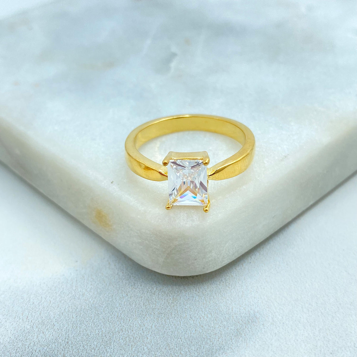 18k Gold Filled Rectangular Stone Ring, Birthstone Baguette Ring, Graduation Ring, Colorful Stone Ring, Wholesale Jewelry
