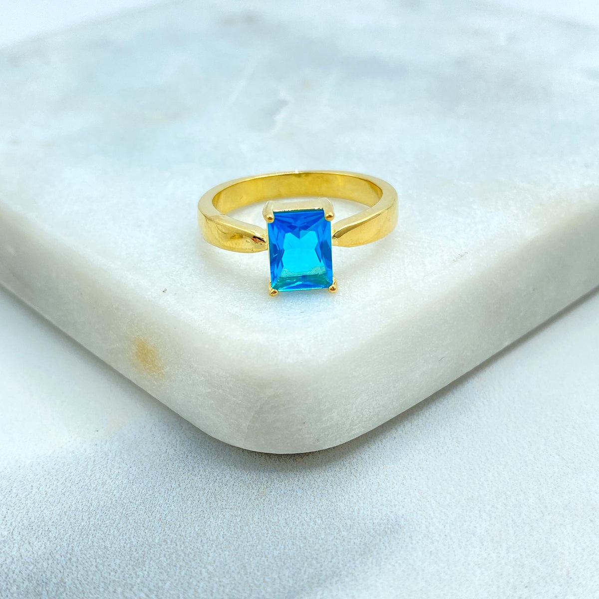 18k Gold Filled Rectangular Stone Ring, Birthstone Baguette Ring, Graduation Ring, Colorful Stone Ring, Wholesale Jewelry