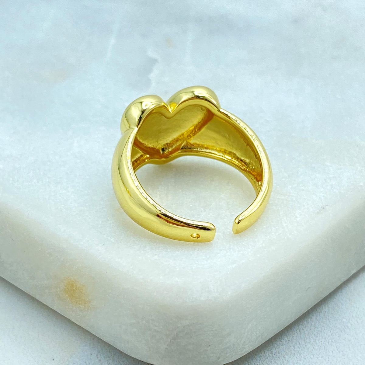 18K Gold Filled Adjustable Heart Ring, Bold Puffy Heart Statement Band, Open Love Ring, Wholesale Jewelry