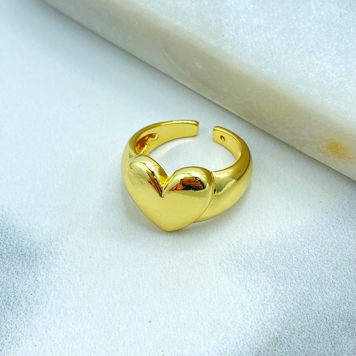 18K Gold Filled Adjustable Heart Ring, Bold Puffy Heart Statement Band, Open Love Ring, Wholesale Jewelry