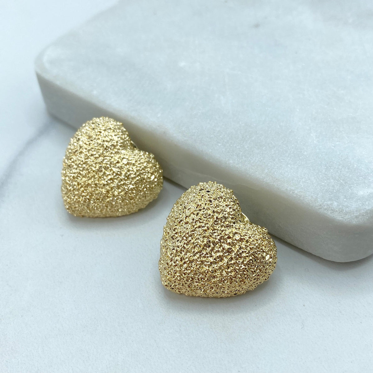 18k Gold Filled Textured Heart Shape Stud Earrings, Heart Stud Earrings, Wholesale Statement Jewelry