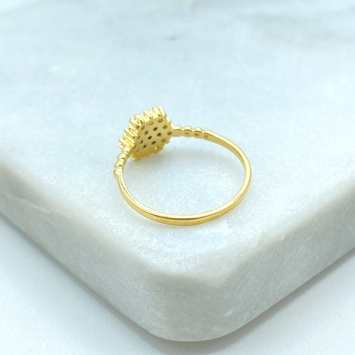 18k Gold Filled Pixel Mosaic Ring with Colored CZ, Hexagon Beaded Band in Pink, Blue, or Black, Flower CZ Ring, Wholesale Jewelry