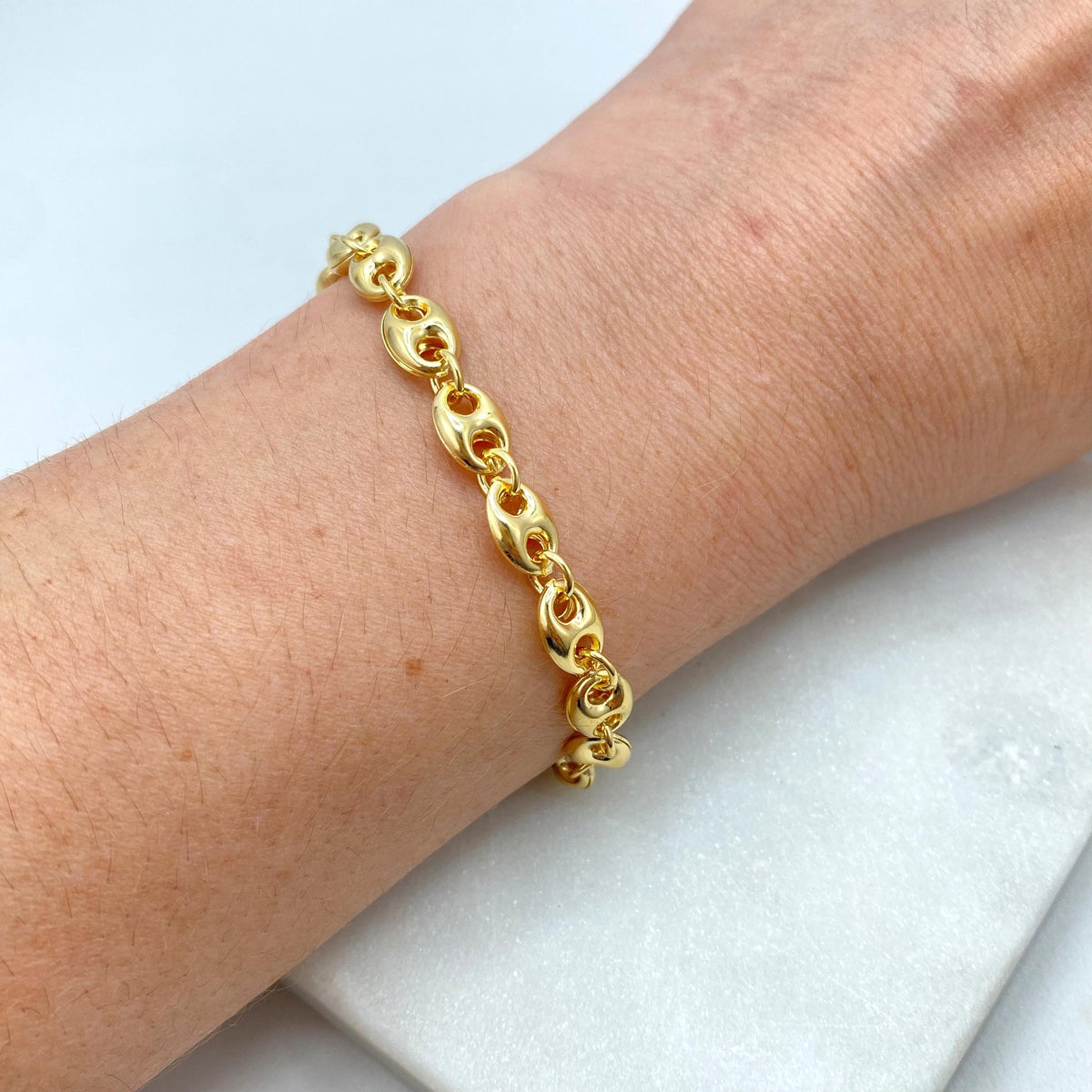 18k Gold Filled 6mm Mariner Anchor Chain, Bracelet, Chunky Link Mariner Chain Linked Bracelet, 7 Inches, Wholesale Jewelry Making Supplies