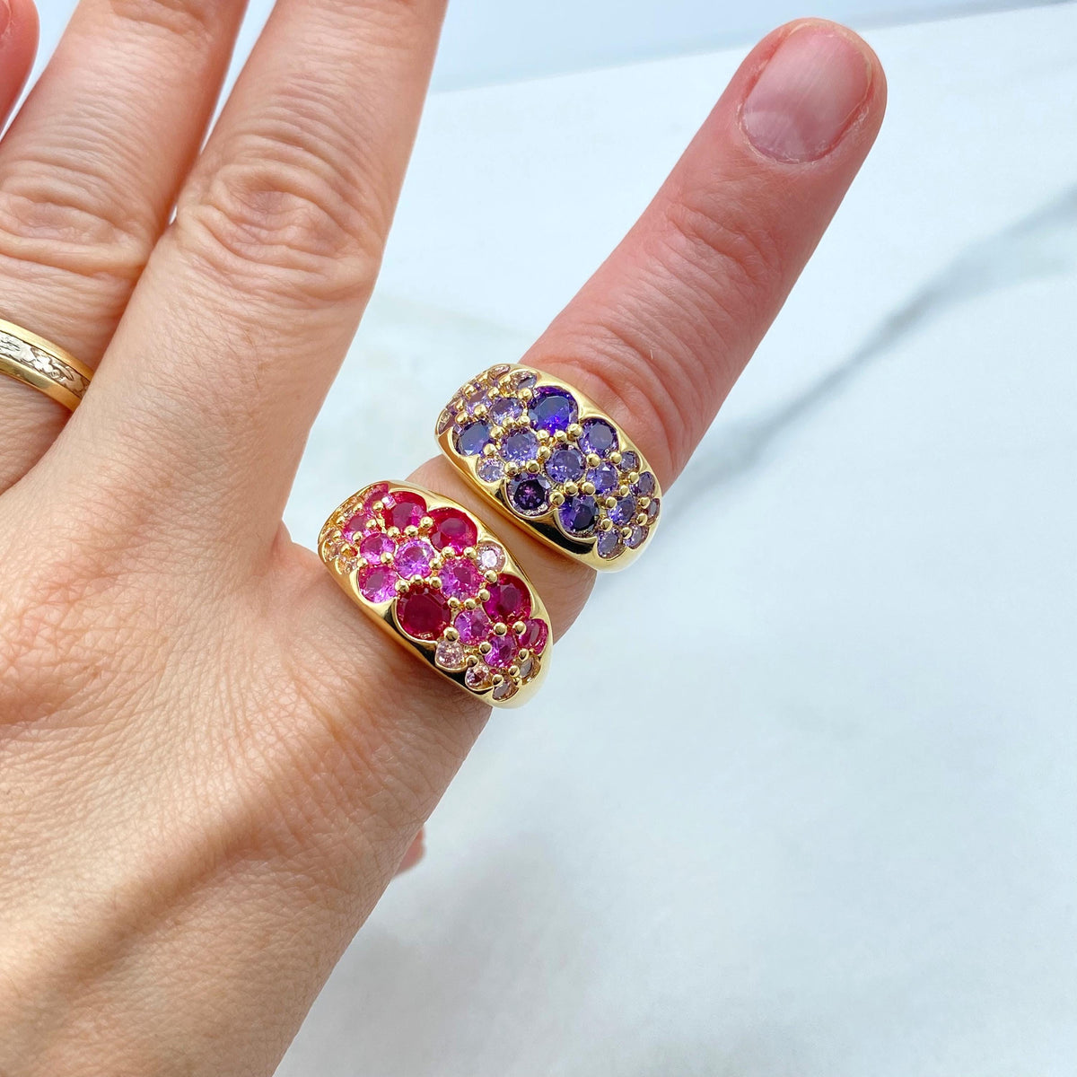 18k Gold Filled Multi Gemstone Ring, Colorful Gemstone Statement Ring, Pink, Purple, Blue or Colored Stones Ring for Wholesale Jewelry