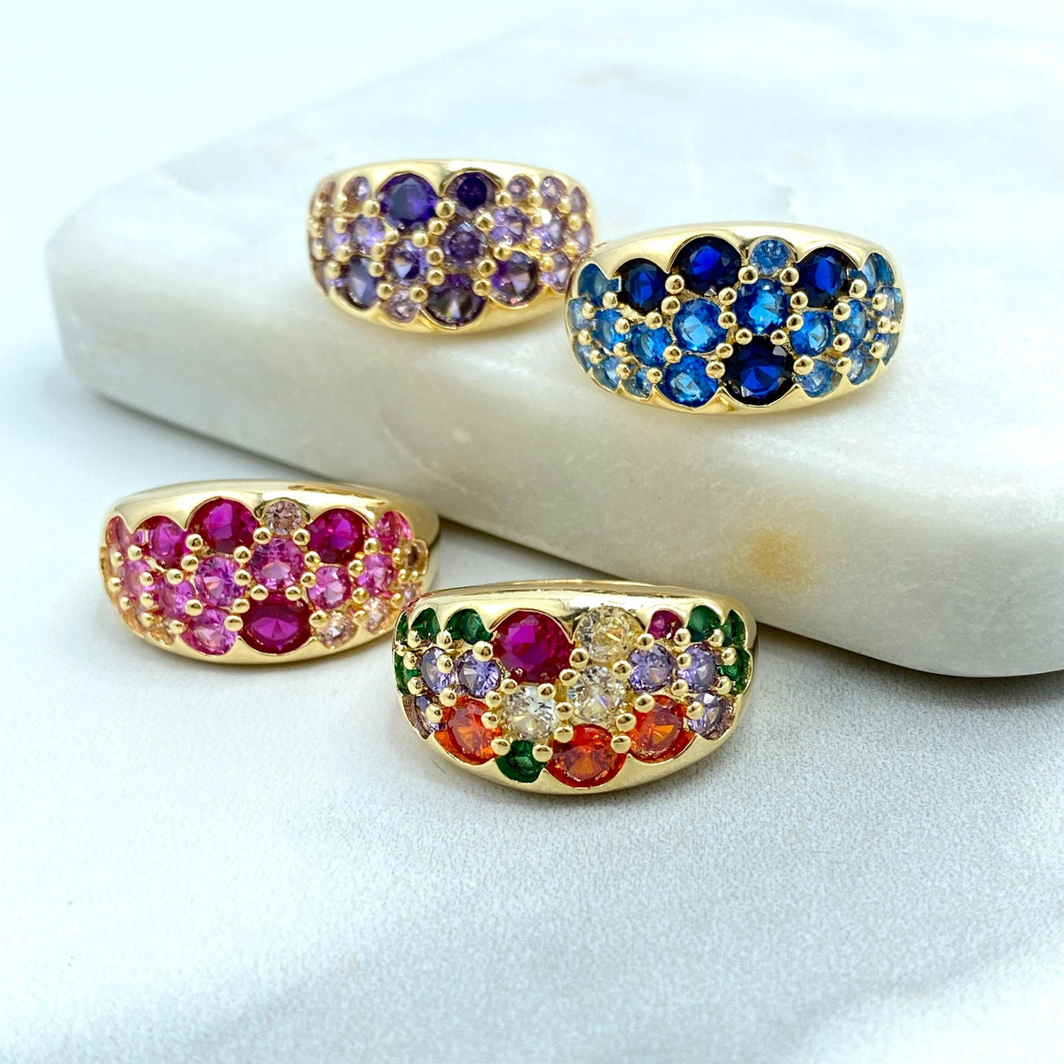18k Gold Filled Multi Gemstone Ring, Colorful Gemstone Statement Ring, Pink, Purple, Blue or Colored Stones Ring for Wholesale Jewelry