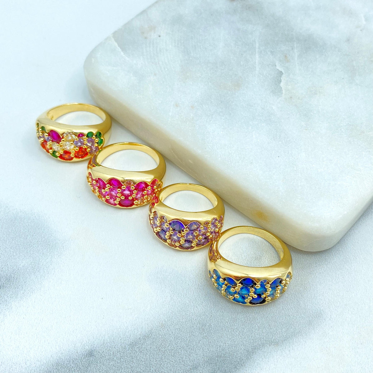 18k Gold Filled Multi Gemstone Ring, Colorful Gemstone Statement Ring, Pink, Purple, Blue or Colored Stones Ring for Wholesale Jewelry