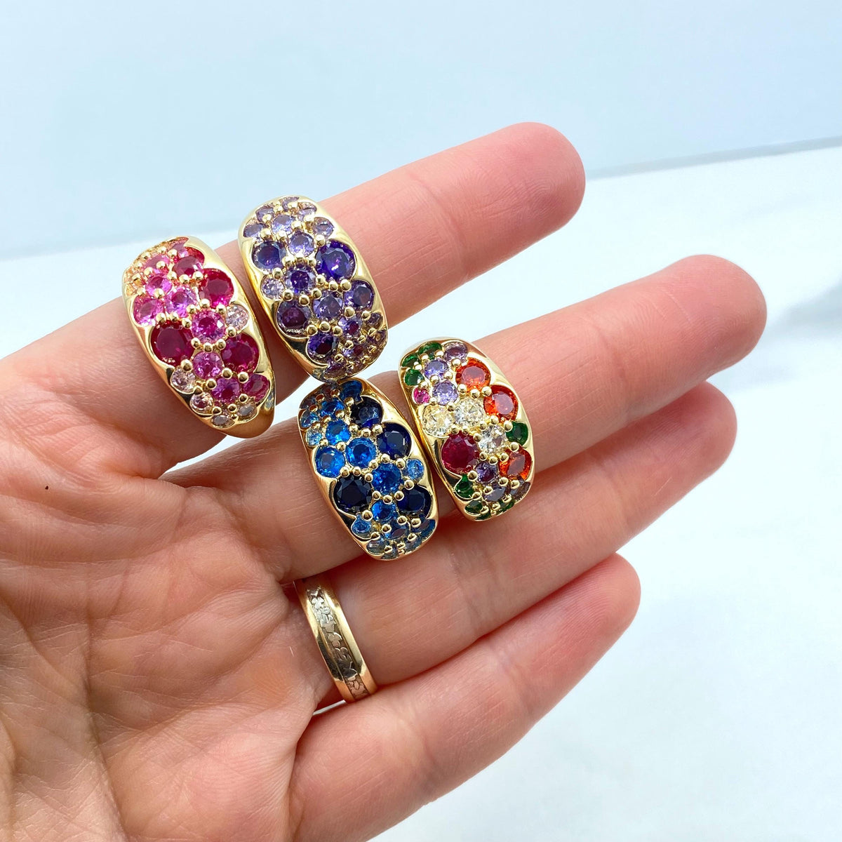 18k Gold Filled Multi Gemstone Ring, Colorful Gemstone Statement Ring, Pink, Purple, Blue or Colored Stones Ring for Wholesale Jewelry