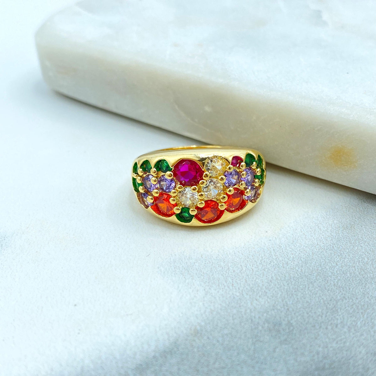 18k Gold Filled Multi Gemstone Ring, Colorful Gemstone Statement Ring, Pink, Purple, Blue or Colored Stones Ring for Wholesale Jewelry