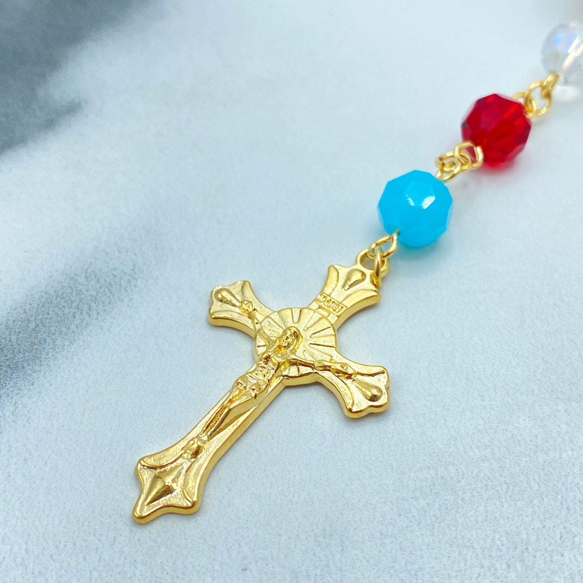 18k Gold Filled Multicolor Beads Rosary with Virgen de Guadalupe Medal, Our Lady of Guadalupe Rosary, "Ruega por Nosotros" Back Medal Rosary