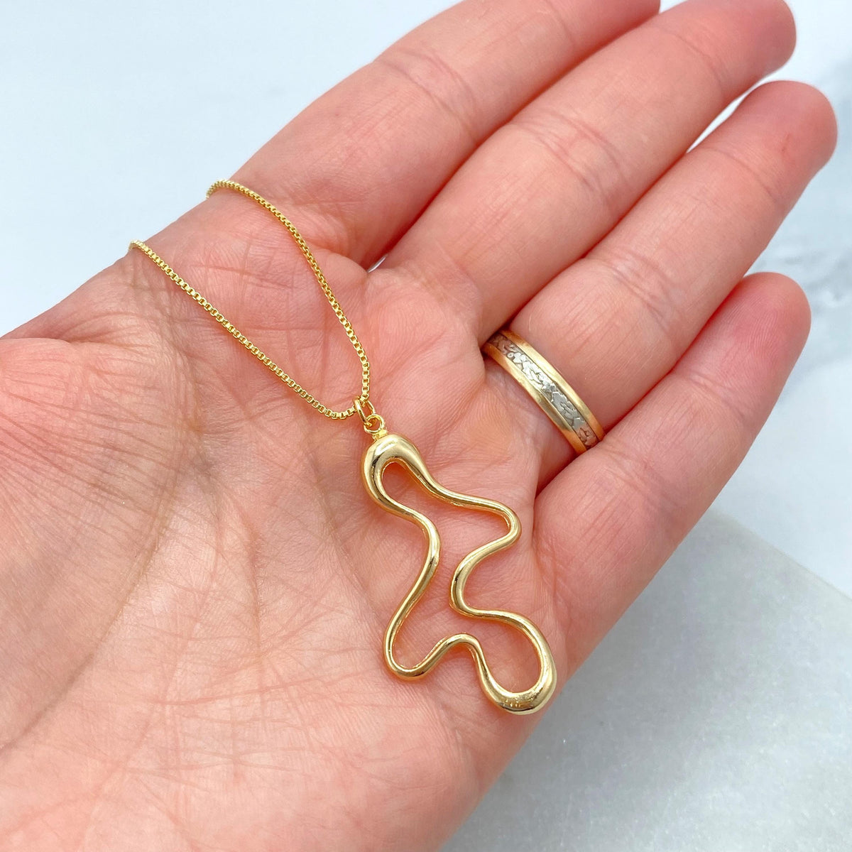 18k Gold Filled Asymmetrical Charm Necklace, Melting Design Charm Necklace, Mismatched Necklace, Slime Drip Necklace, Wholesale Jewelry
