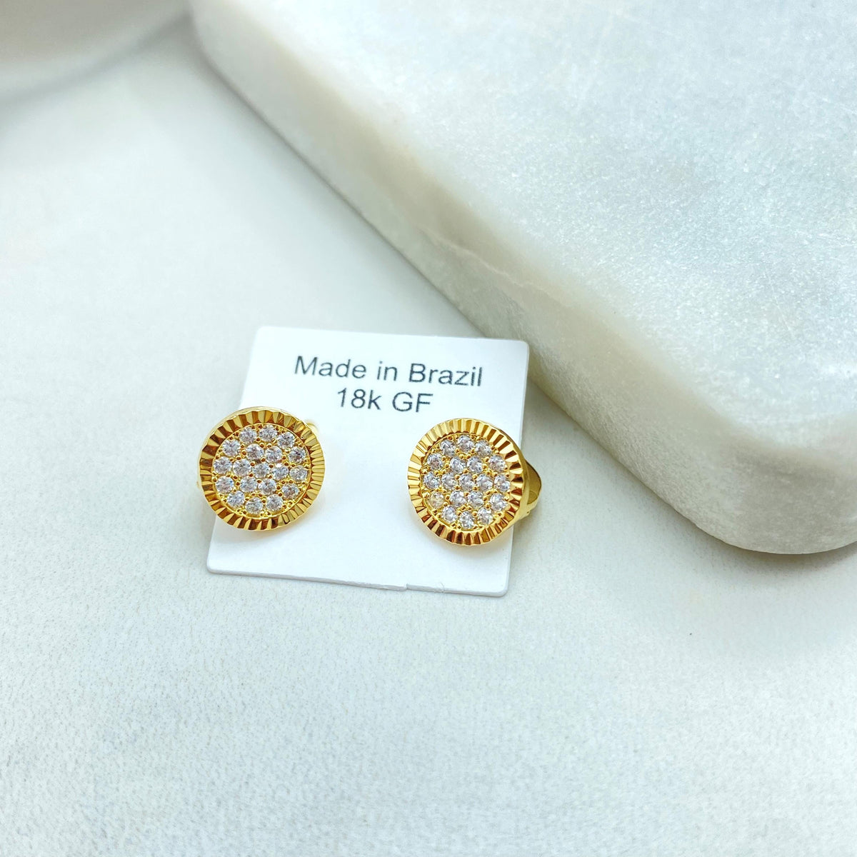 18k Gold Filled Moissanite Earrings, Classic Pave Circle Huggie Earrings, Textured & Micro CZ Round Huggie, Wholesale Jewelry