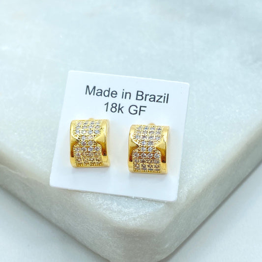 18k Gold Filled Pave Semi Circle Stud Earrings, Micro Pave Classic Stud, H Design Stud, with Micro Cubic Zirconia, Wholesale Jewelry