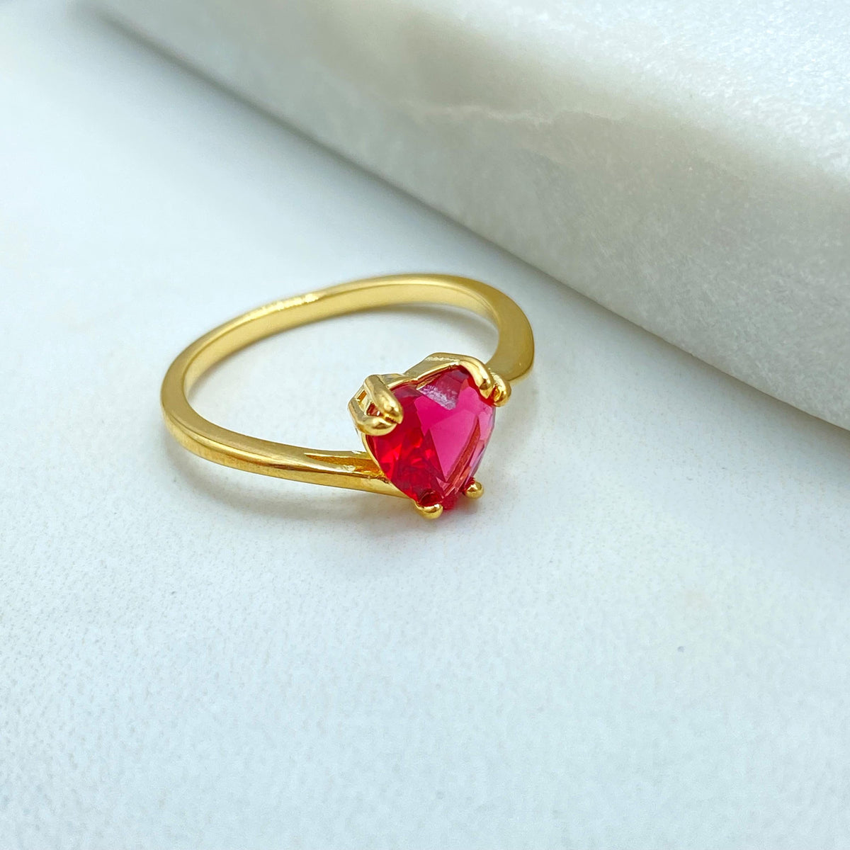18k Gold Filled Heart Shaped Solitaire Ring, Colorful Statement Ring, Available in Multiple Vibrant Stone Colors, Wholesale Jewelry