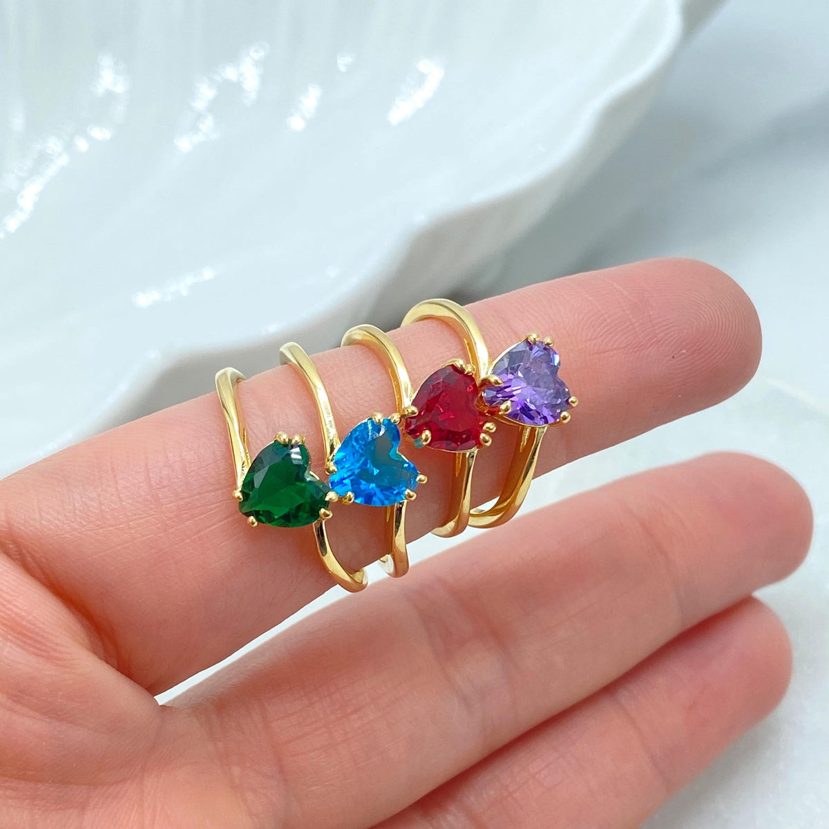 18k Gold Filled Heart Shaped Solitaire Ring, Colorful Statement Ring, Available in Multiple Vibrant Stone Colors, Wholesale Jewelry