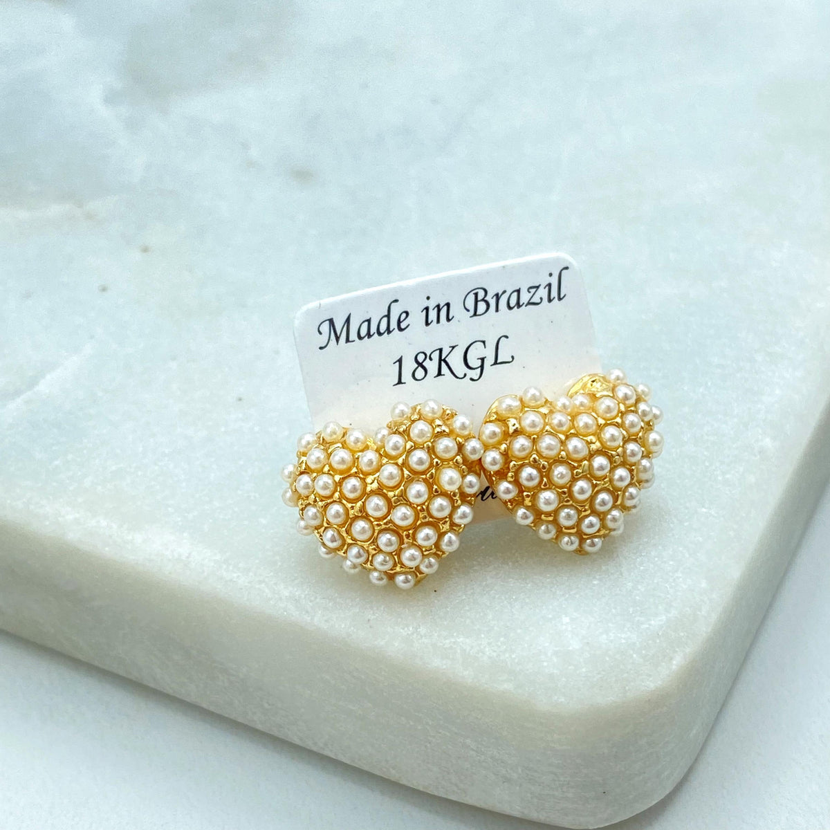 18k Gold Filled Heart Stud Earrings with Mini Simulated Pearls, Heart Stud Design with Mini Pearls, Elegant, Feminine & Perfect for Gifting