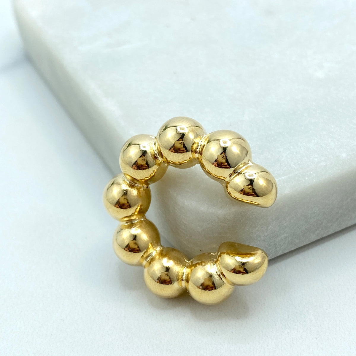 18k Gold Filled Beaded Bold & Chunky Ear Cuff, Lightweight, Single Side Cuff Earring, No Piercing Required, Modern Ball Cuff Earrings.