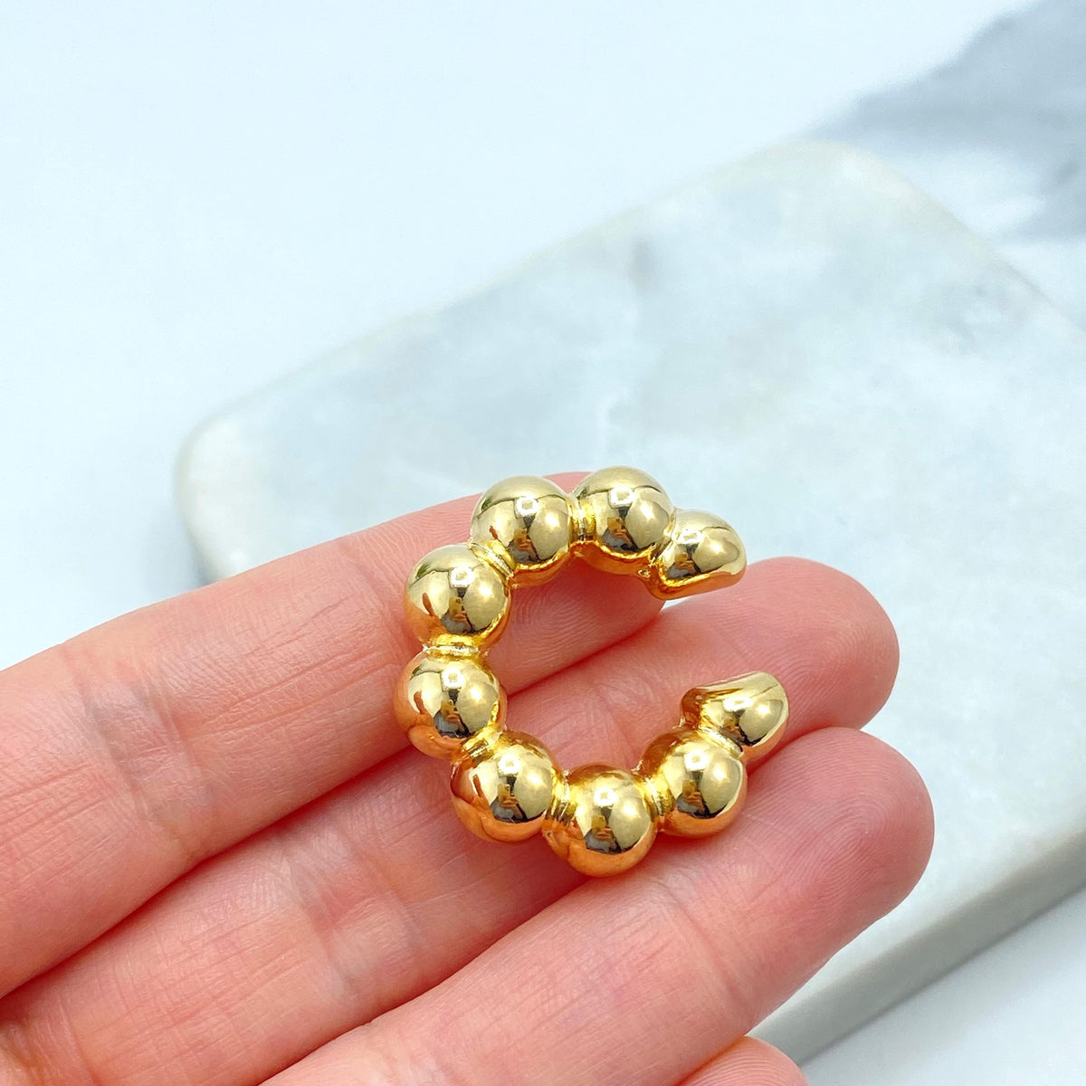 18k Gold Filled Beaded Bold & Chunky Ear Cuff, Lightweight, Single Side Cuff Earring, No Piercing Required, Modern Ball Cuff Earrings.