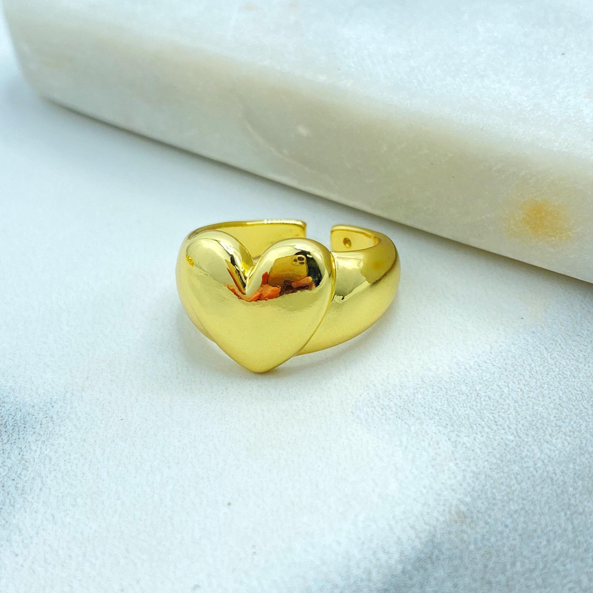 18K Gold Filled Adjustable Heart Ring, Bold Puffy Heart Statement Band, Open Love Ring, Wholesale Jewelry