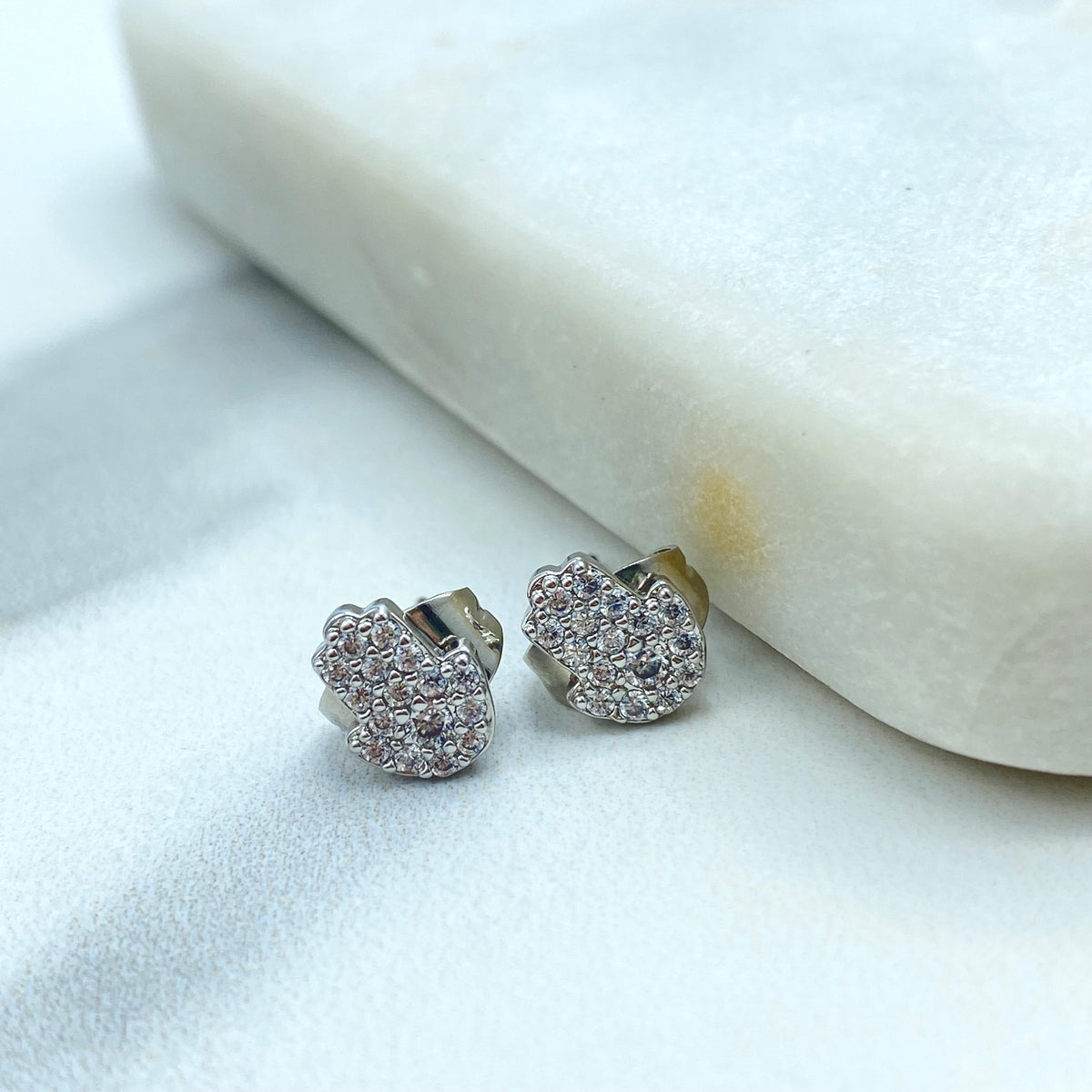 18k Gold Filled or Silver Filled Mini Hamsa Hand Stud with Micro Cubic Zirconia, Pave Hamsa Hand Shape Stud Earrings, Wholesale Jewelry