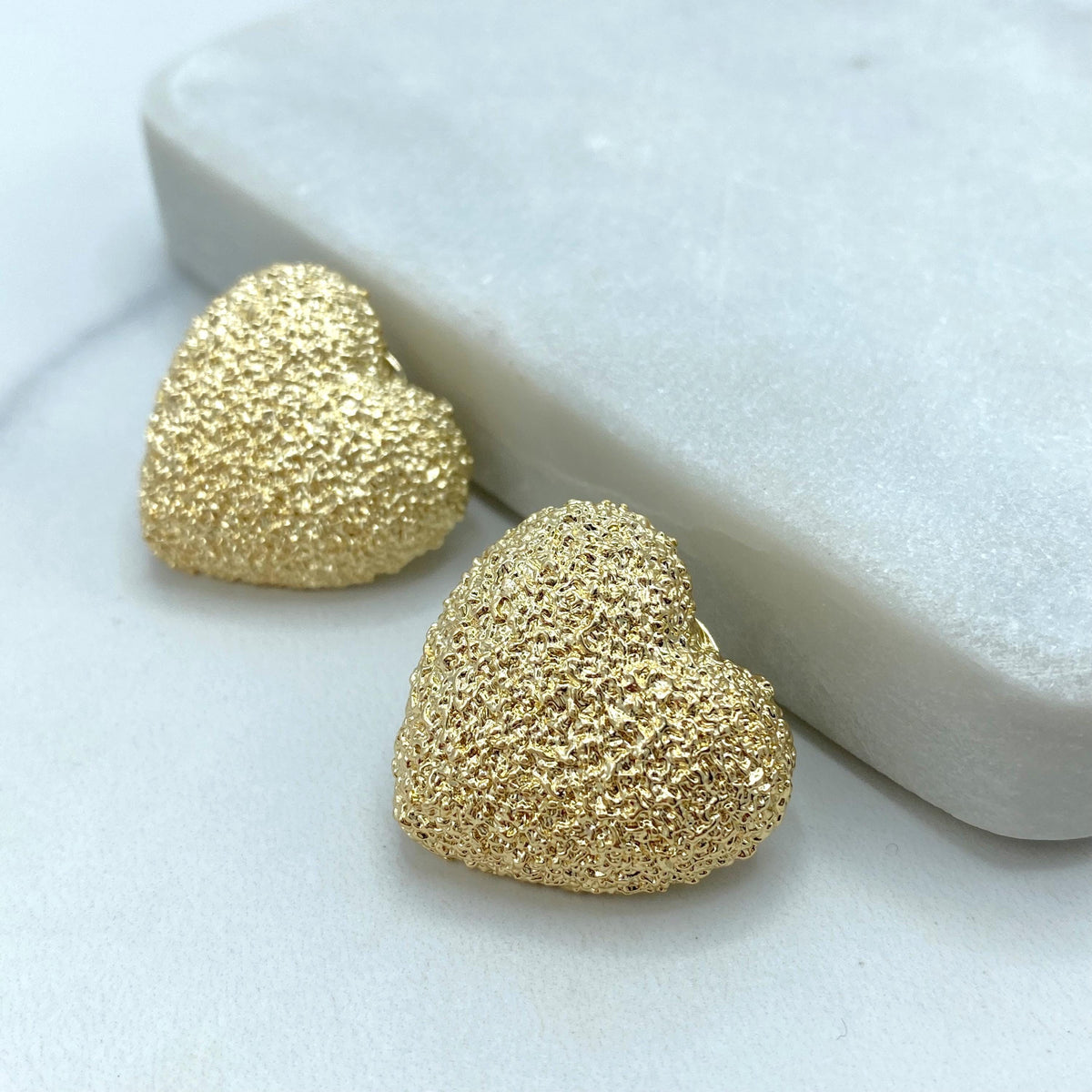 18k Gold Filled Textured Heart Shape Stud Earrings, Heart Stud Earrings, Wholesale Statement Jewelry