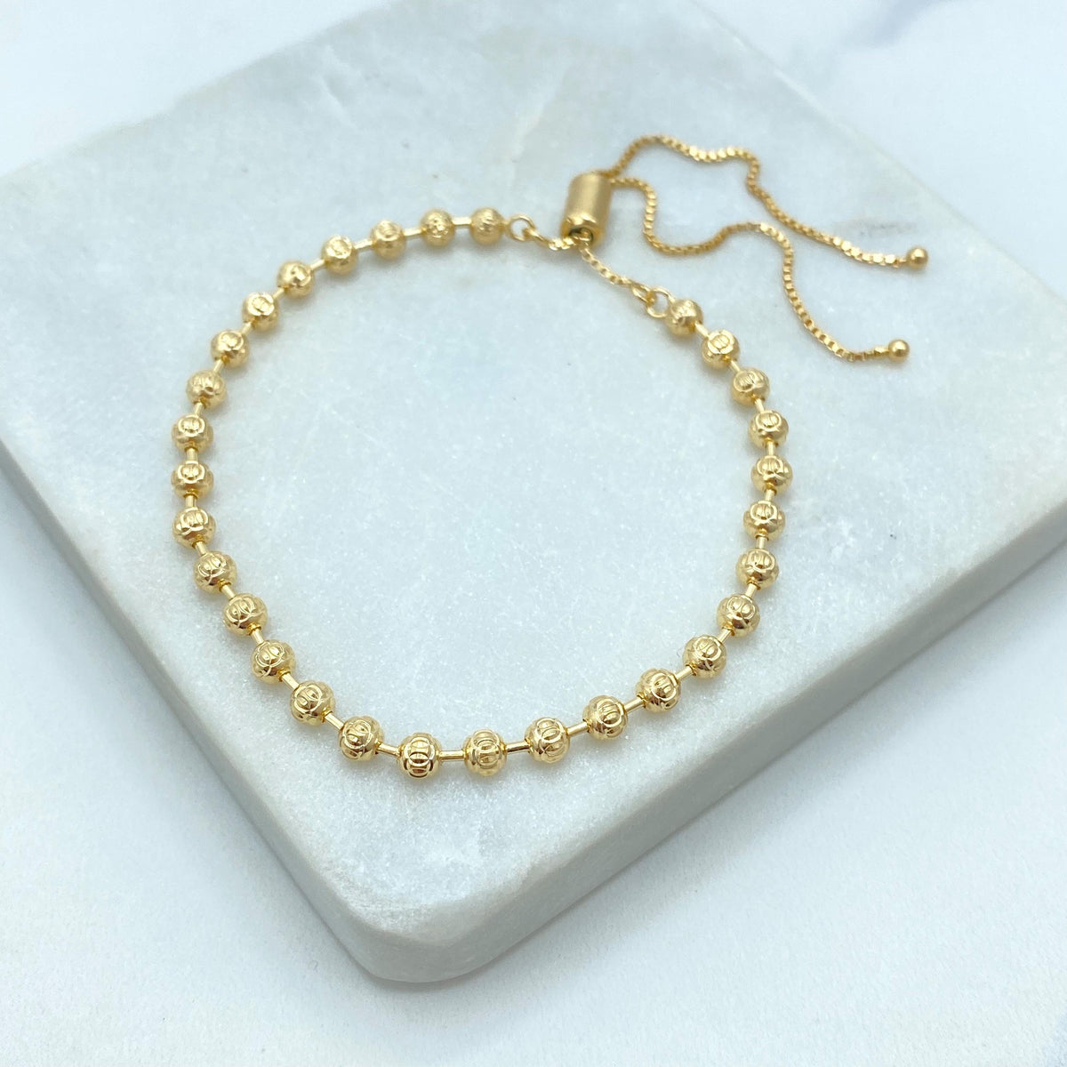18k Gold Filled Adjustable Bracelet with Textured Gold Beads, Dainty Gold Balls Bracelet, Minimalist Bracelet, Wholesale Jewelry