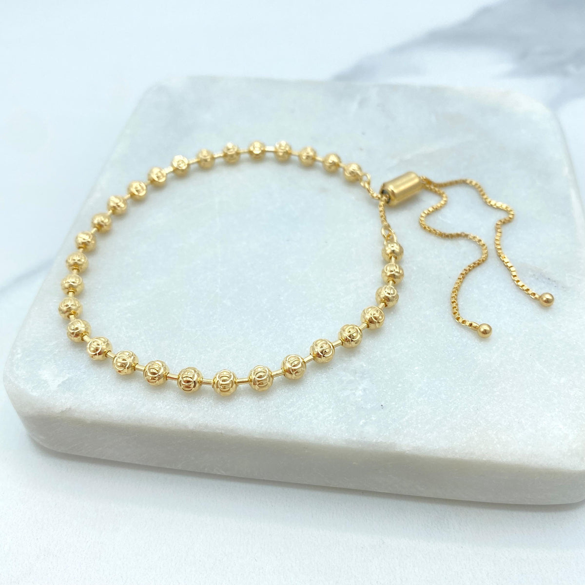 18k Gold Filled Adjustable Bracelet with Textured Gold Beads, Dainty Gold Balls Bracelet, Minimalist Bracelet, Wholesale Jewelry