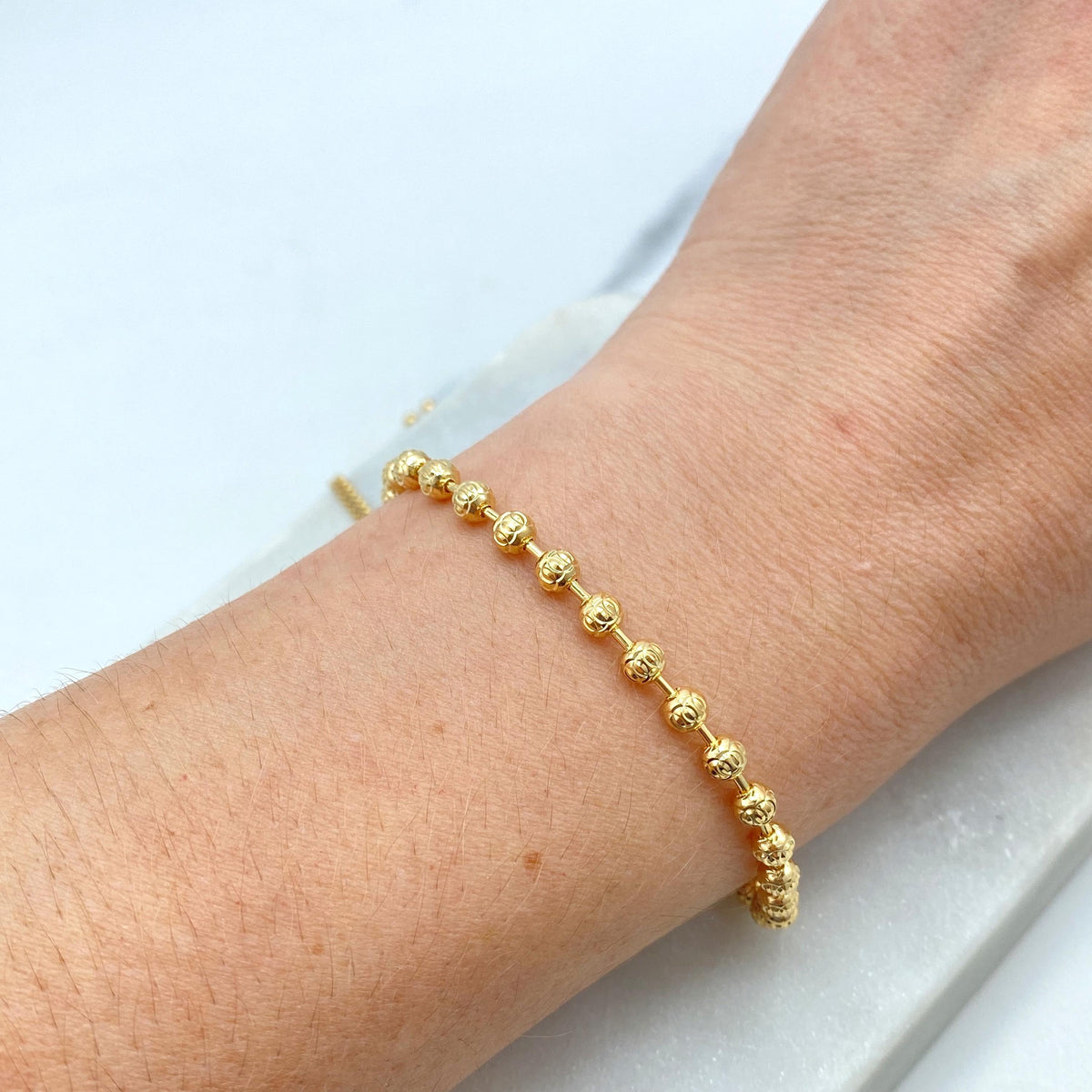 18k Gold Filled Adjustable Bracelet with Textured Gold Beads, Dainty Gold Balls Bracelet, Minimalist Bracelet, Wholesale Jewelry