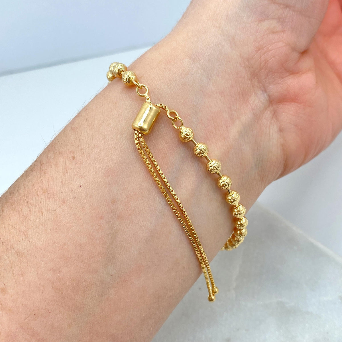 18k Gold Filled Adjustable Bracelet with Textured Gold Beads, Dainty Gold Balls Bracelet, Minimalist Bracelet, Wholesale Jewelry