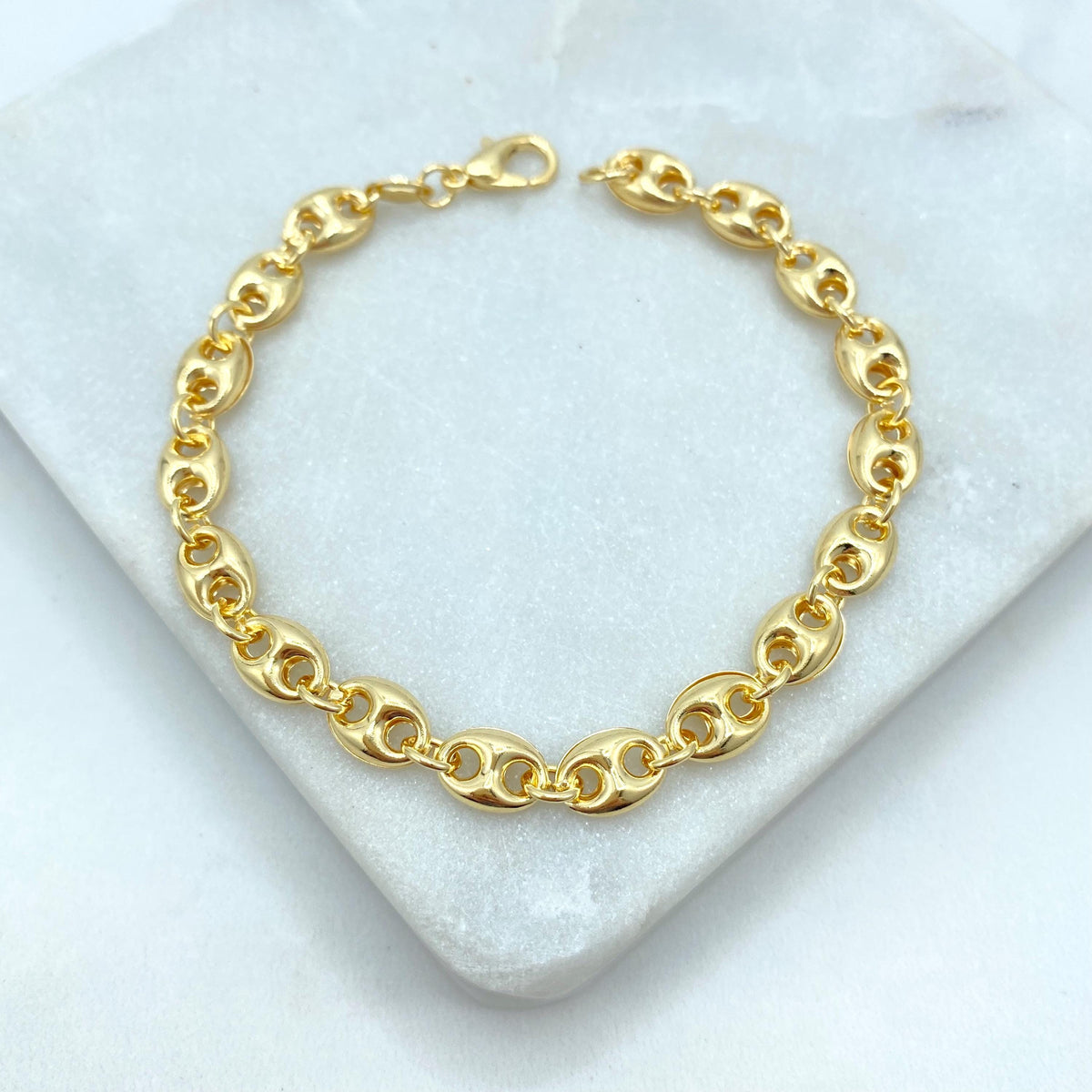18k Gold Filled 6mm Mariner Anchor Chain, Bracelet, Chunky Link Mariner Chain Linked Bracelet, 7 Inches, Wholesale Jewelry Making Supplies