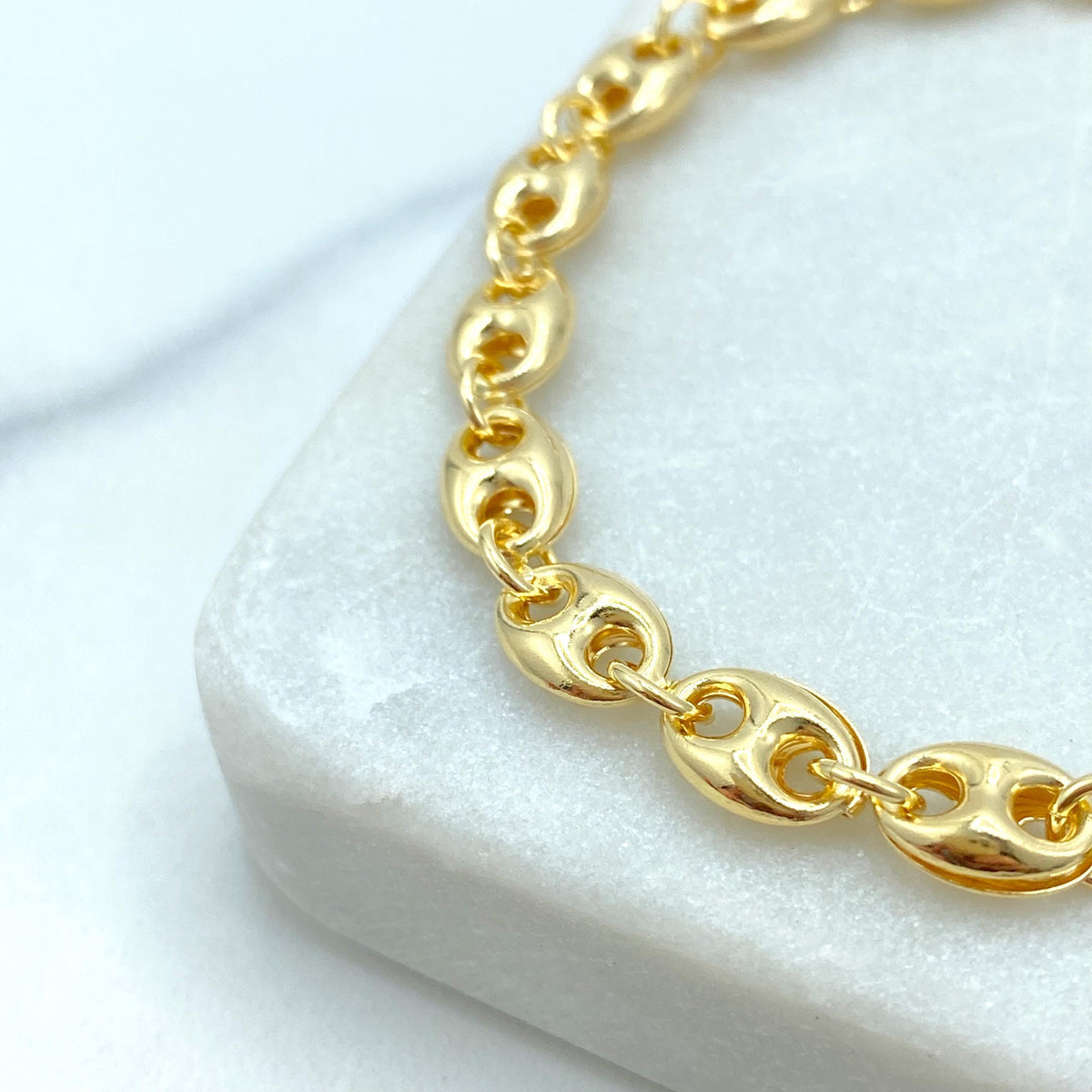 18k Gold Filled 6mm Mariner Anchor Chain, Bracelet, Chunky Link Mariner Chain Linked Bracelet, 7 Inches, Wholesale Jewelry Making Supplies