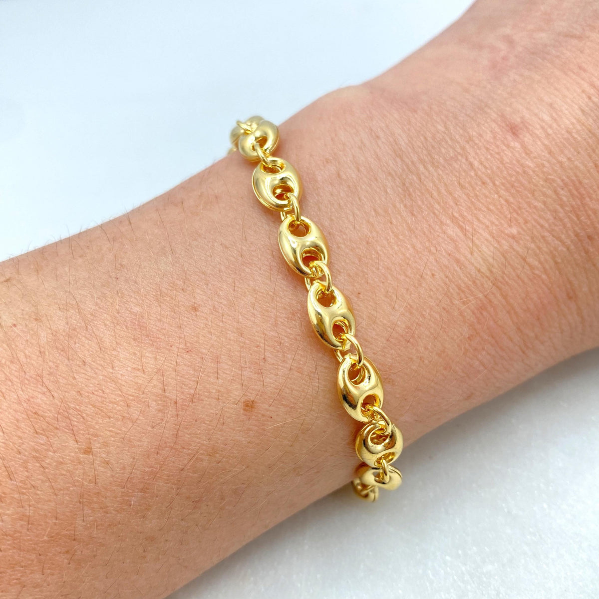 18k Gold Filled 6mm Mariner Anchor Chain, Bracelet, Chunky Link Mariner Chain Linked Bracelet, 7 Inches, Wholesale Jewelry Making Supplies
